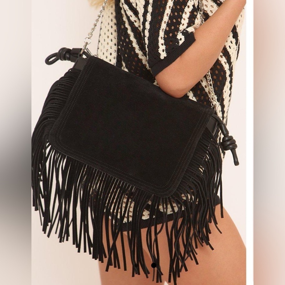 Suede Fringe Shoulder Bag - Picture 3 of 10